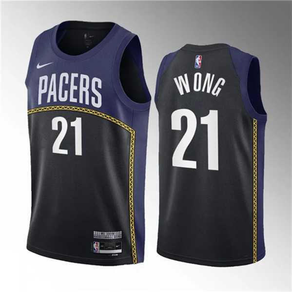 Men%27s Indiana Pacers #21 Isaiah Wong Blue 2023 Draft City Edition Stitched Basketball Jersey Dzhi